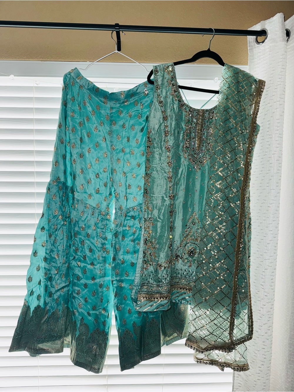 A Gorgeous Size 46 Readymade Gharara Suit in the color Sea Green for Women/Girls